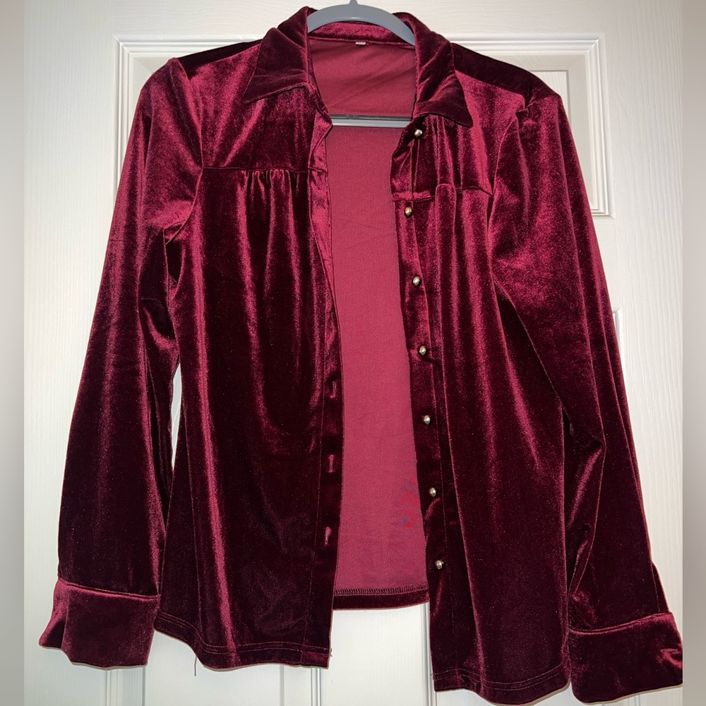 Women's Solid Button Down Long Sleeve Collar Velvet Shirt Blouse Top